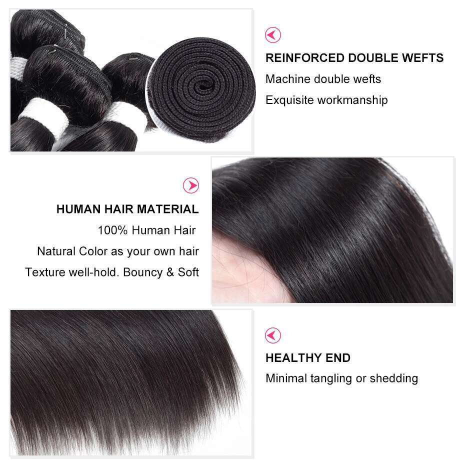 Gabrielle Straight with Brazilian Human Weave Bundles With Frontal Closure 13x4 Transparent Lace Remy Hair