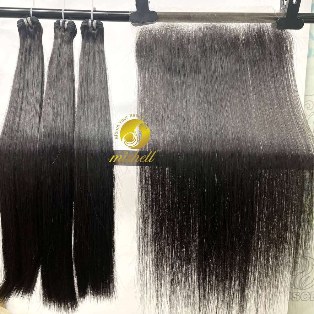 3/4+1 Double Drawn Vieamese Bone Straight Bundles 13x4 Frontal Raw Human Hair Bundle with 2x6/5x5 HD Lace Closure