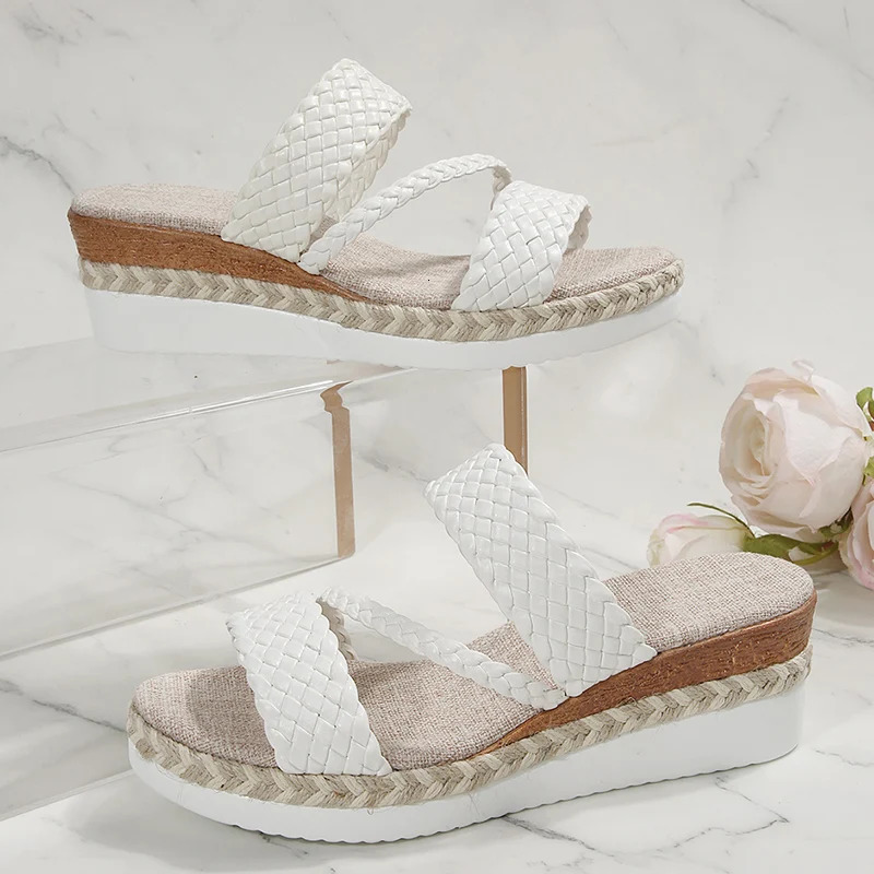 Zoki Lightweight Thick Sole Woven Slippers for Women 2025 Summer Wedge Heels Sandals Woman Plus Size Platform Sandles Female 250605