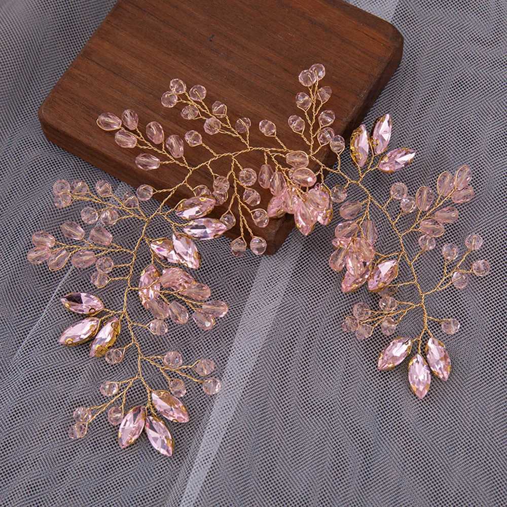 Blue/Pink/Purple Rhinestone Leaves Headbands Bride Wedding Hair Jewelry Accessories Super Fairy Beads Hairbands Headpieces Z250605