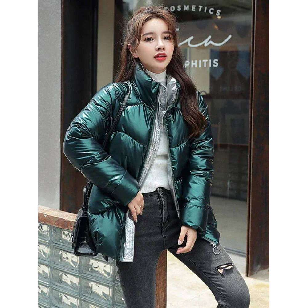 Light-reflecting Jacket Women Winter Warm Bread Parka Short Padded Casual Thick Stand-callor Oversized Cotton Coat Femme Parkas