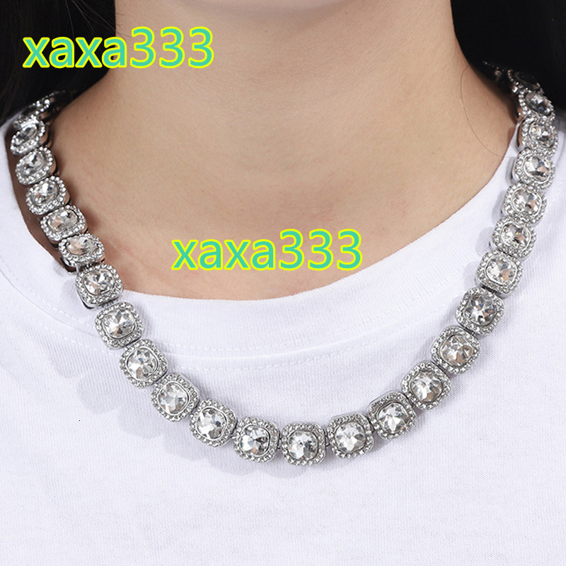 European and American New Hip-hop square Crystal Necklace Diamond Mens Rhinestone Necklace Fashionable Cuban Necklace Gift