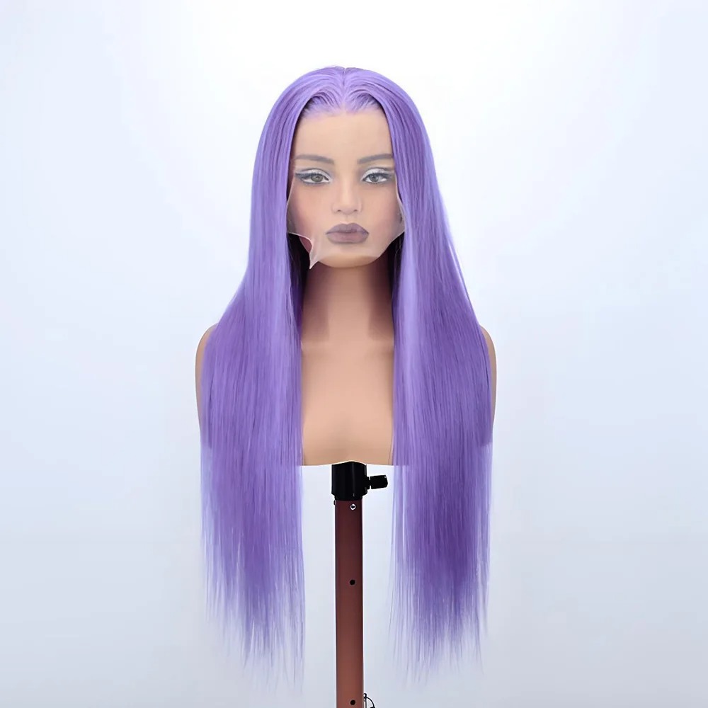 Purple Color Straight Human Hair Wig HD Transparent Bleached PrePlucked Lace Front Wig Violet Purple Wigs Synthetic