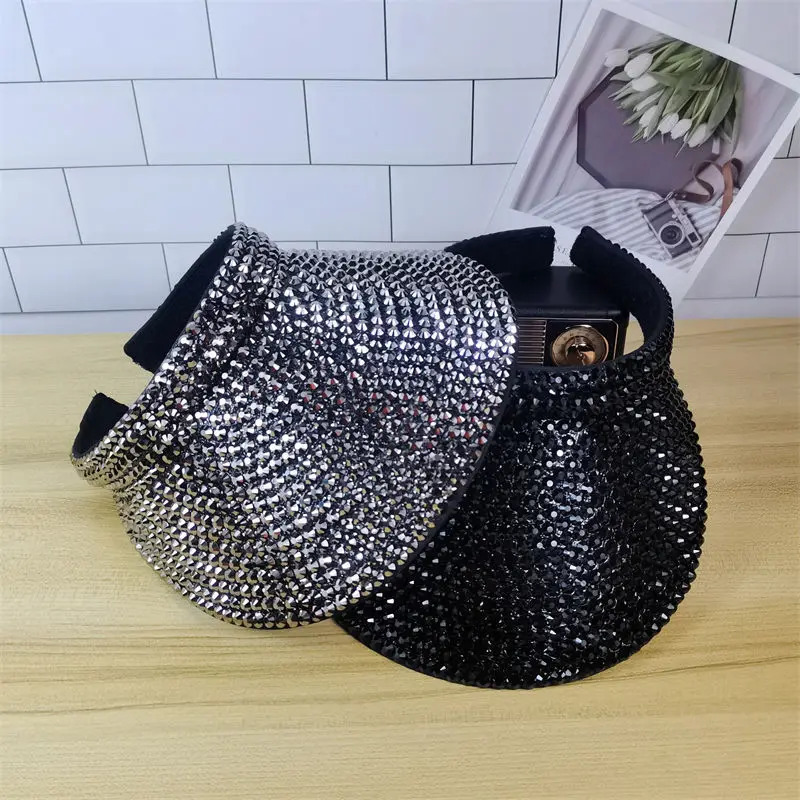 Female spring and summer boutique rhinestones color personality shade sunscreen breathable empty top hat female 250603