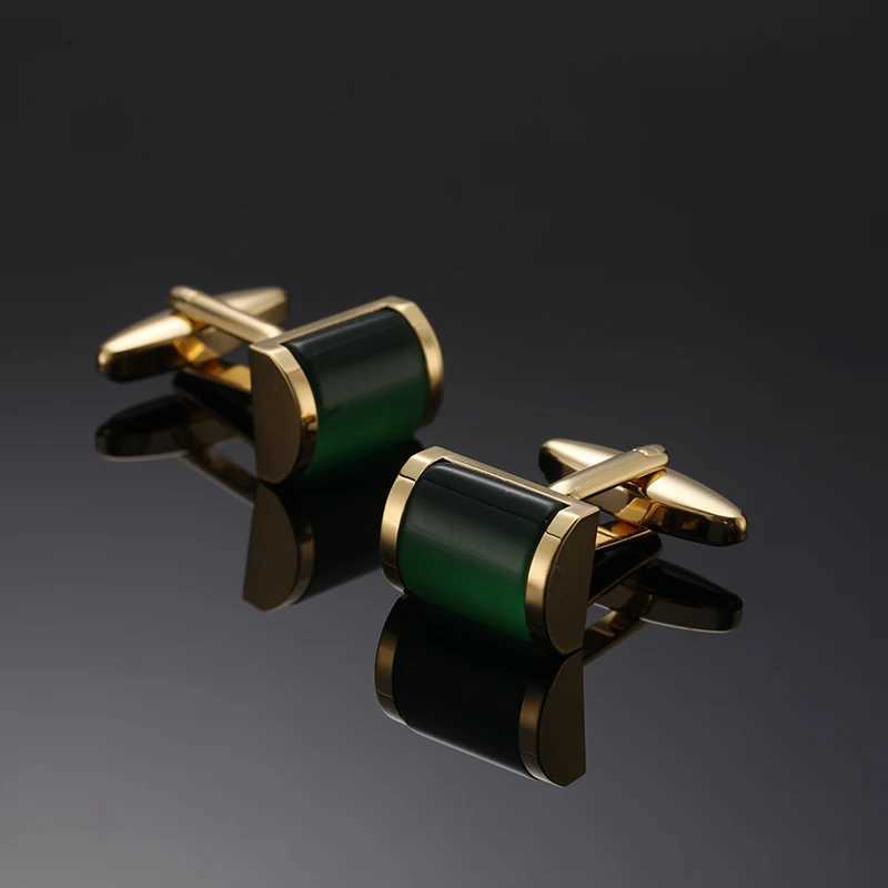 Luxury Mens French Shirt Cufflinks High-end Round Shell Cats Eye Stone Redwood Cuff Buttons Business Suit Accessories Jewelry W250606