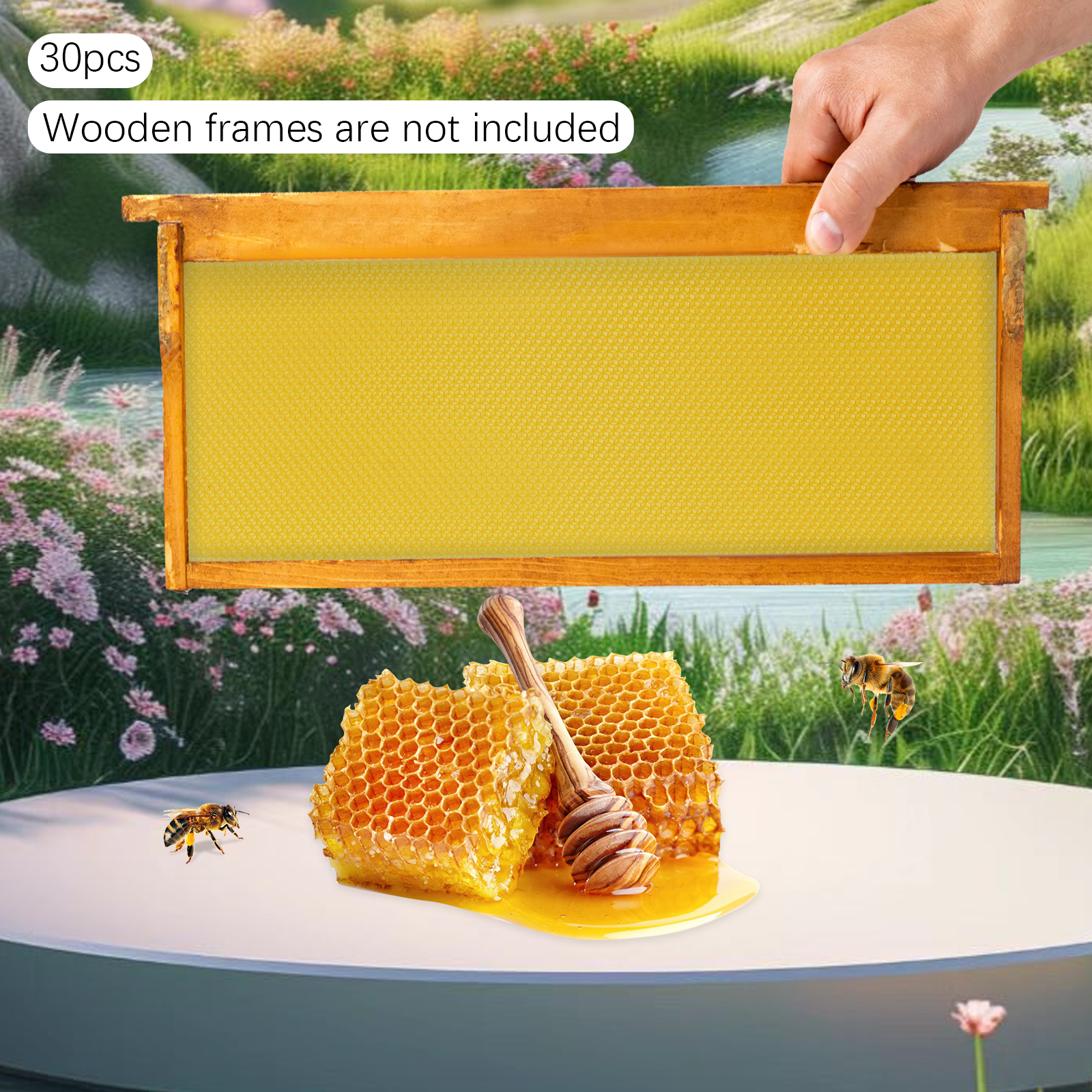 30-Pack Honeycomb Bee Wax Foundations, 195x415mm Standard Hive Frames, Premium Beekeeping Wax Sheets for Honey Production, US Stock (Beekeeping Essent
