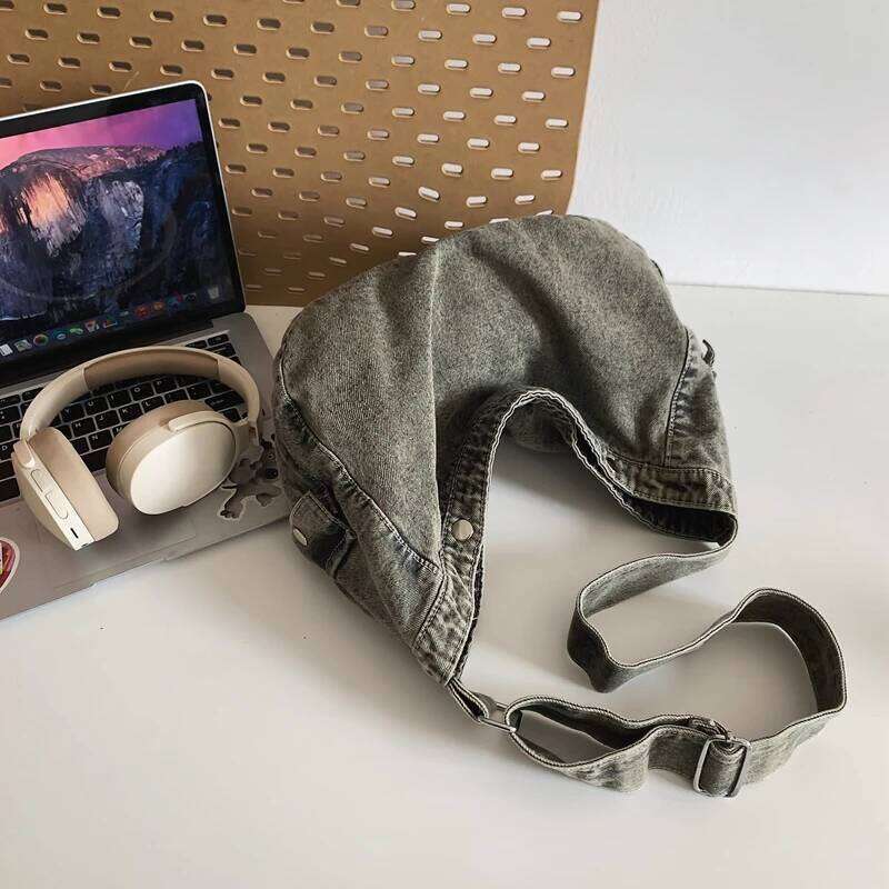 Vintage Fashion Crossbody Hobo Bags For Girl Washed Denim Multi-Pocket Big Capacity Shoulder Bag 2023 Latest Female Shopper Tote