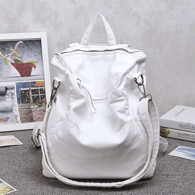 SNAILLADY White Soft PU Casual Large Women Backpack Back To School Youth Anti Theft Teenager Shoulder Book Bag 2025/06/06