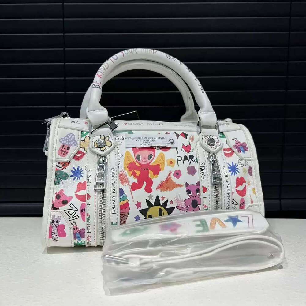 Trendy Lady's Cross Body Bag Featuring Unique Street Art Graphics + Ample Storage Space via Various Secure Slides