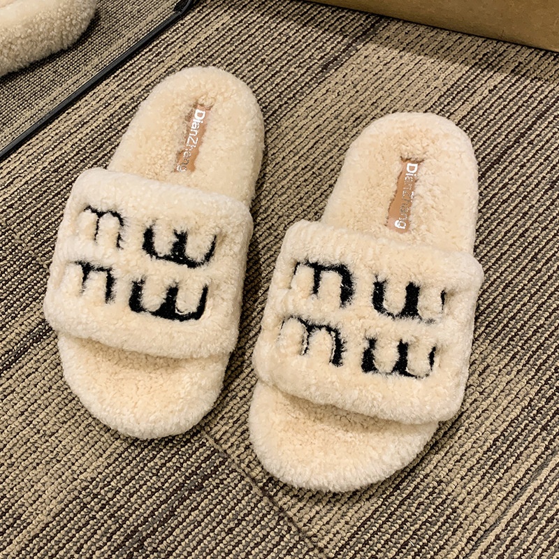 2025 free shipping autumn and winter new female designer shoes letter thick sole Korean version casual home one line trailer