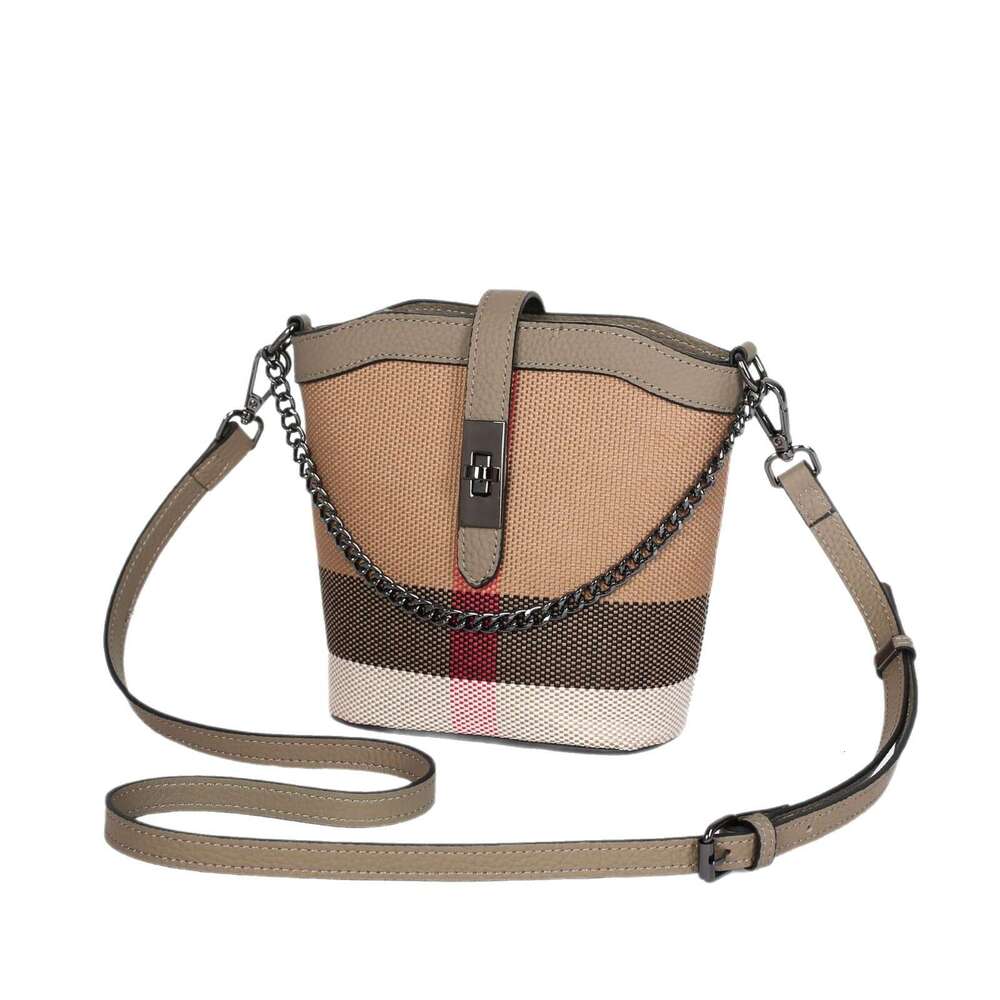 Fashion Genuine Leather Crossbody for Women Trendy 2025 New Cowhide Bucket Mini Small Phone Plaid Bag