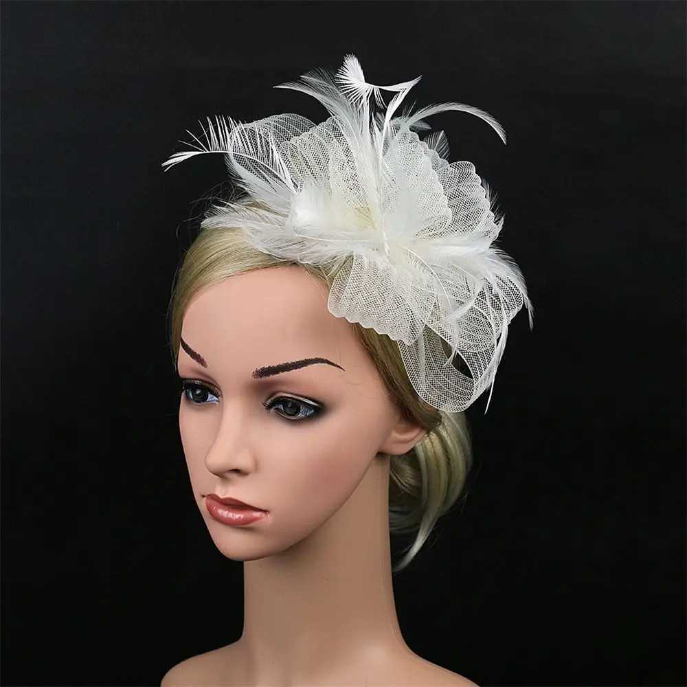 British Retro Women Feather Fascinator Headband Large Floral Hair Clip Cocktail Wedding Party Bridal Hat Decor Ladies Headwear Z250605