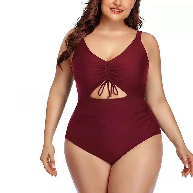 Women Plus Size Swimsuit VNeck with Ruched Front Cutout 250603