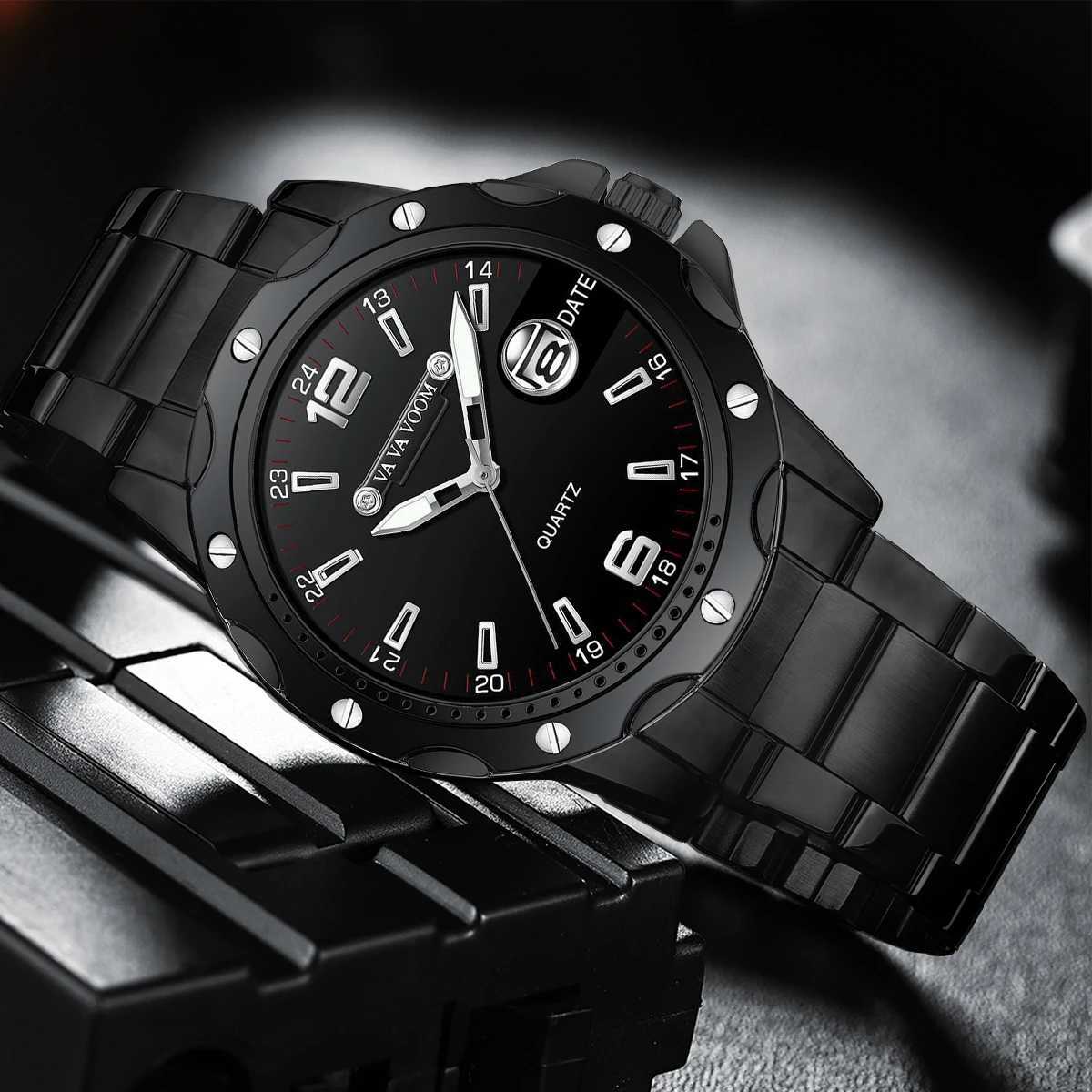2024 New Mens Stainless Steel Watch Fashionable Black Large Dial Diver Series Calendar Business Style Leisure Quartz Gift Watch Y250605