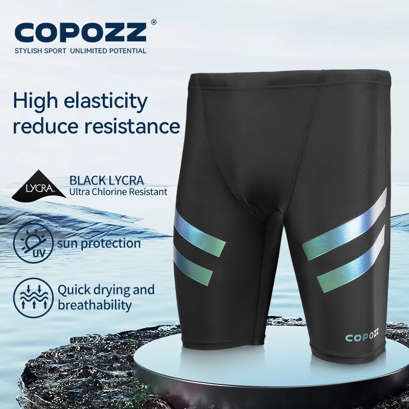 COPOZZ Men Shark Skin Water Repellent Swimming Trunks of Short and Five-quarter Length Swimsuit Swimwear Racing Briefs L-4XL 250530