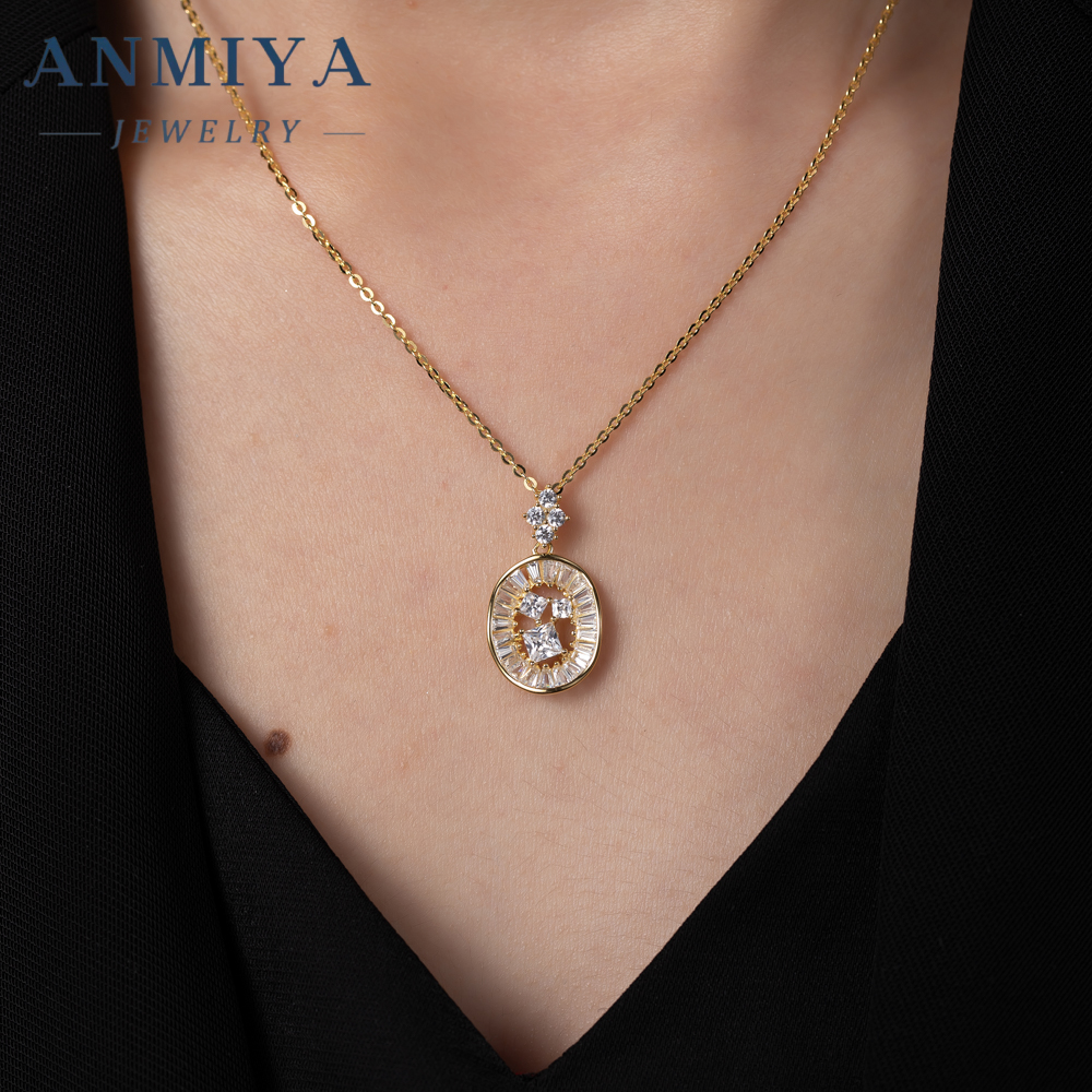 18K Gold Round Shape Hollow Out Zircon 925 Silver Fashion Earrings Necklace Set Jewelry for Ladies