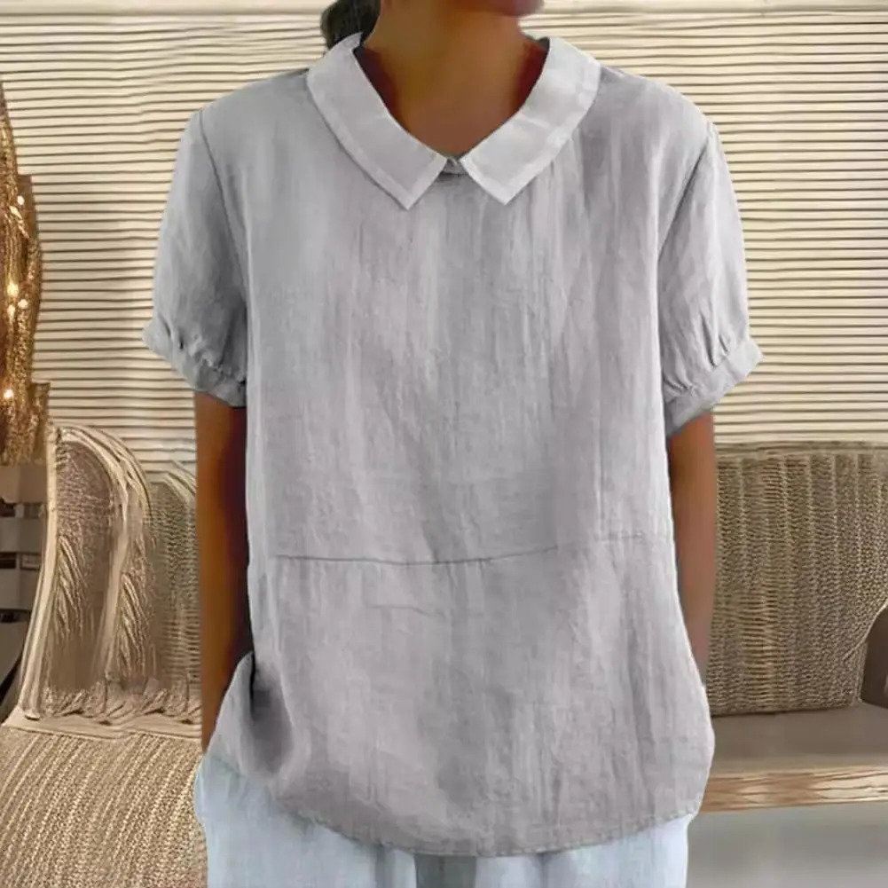 Casual Loose Fit Blouse Stylish Womens Casual Lapel Shirt with Short Sleeves Loose Fit Solid Color Pullover Top for Streetwear 250605