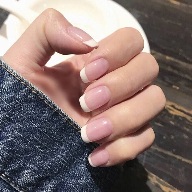 Natural Nude White French Nail Tips Full cover UV Gel Press on False Nails Ultra Easy Wear For Home Travel