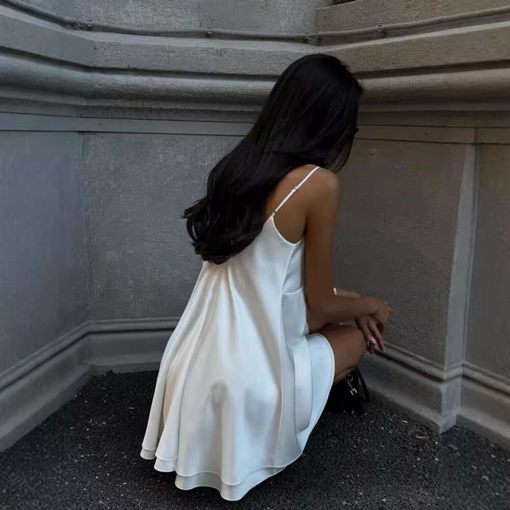 Women's Summer New Fashion Elegant V-Neck Satin Sexy Lace Patchwork Spicy Dress Trend B5