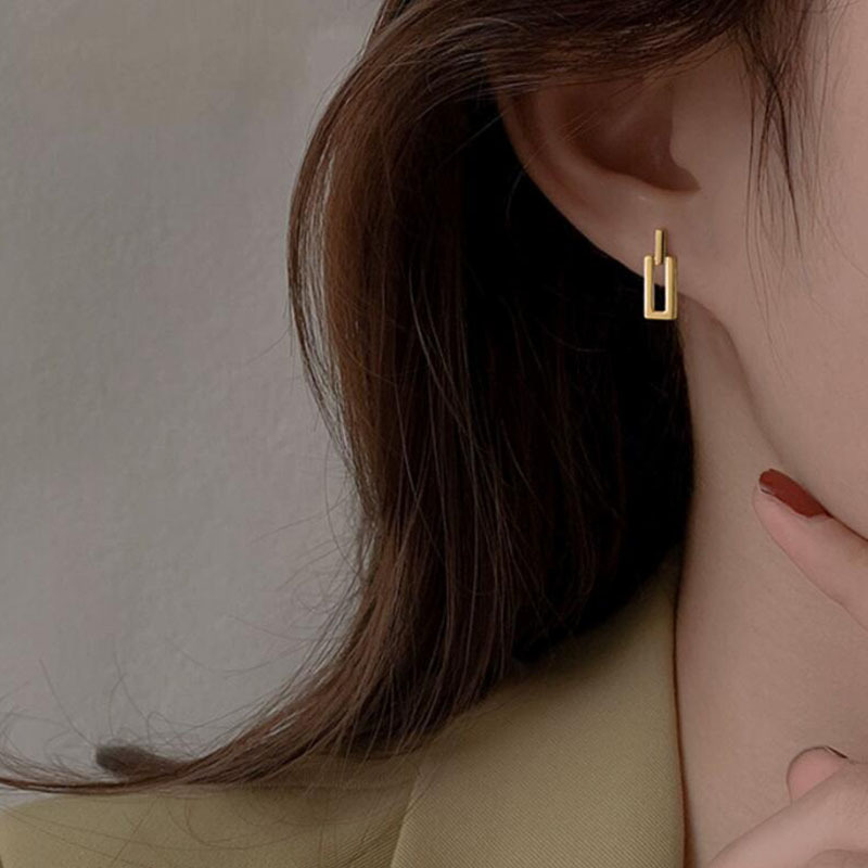 Minimalist Small Geometric Square Stud Earrings with Silver Needles Metal Inspired Individualistic