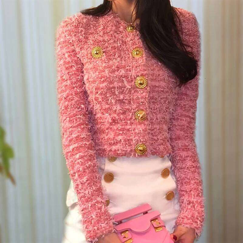 Haute Couture Light Pink Small Fragrance Jacket Women's 2025 Spring and Autumn Celebrity Temperament High-End Western Style Slim Knitted Cardigan