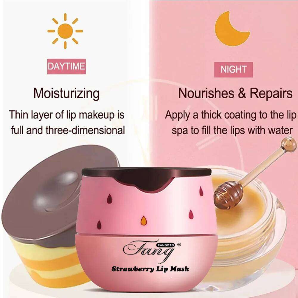 free shipping 5.5g Lip Sleep Mask Night Sleep Maintenance Moisturizing Lip Gloss Bleach Cream Nourishing Lip Care Strawberry Honey