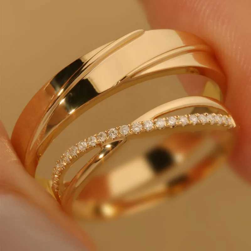 Exquisite Designer Handcrafted Streamline Design 18K/14K/9K Gold Couple Rings Luxurious Wedding/Engagement Bands for Him Her W250606