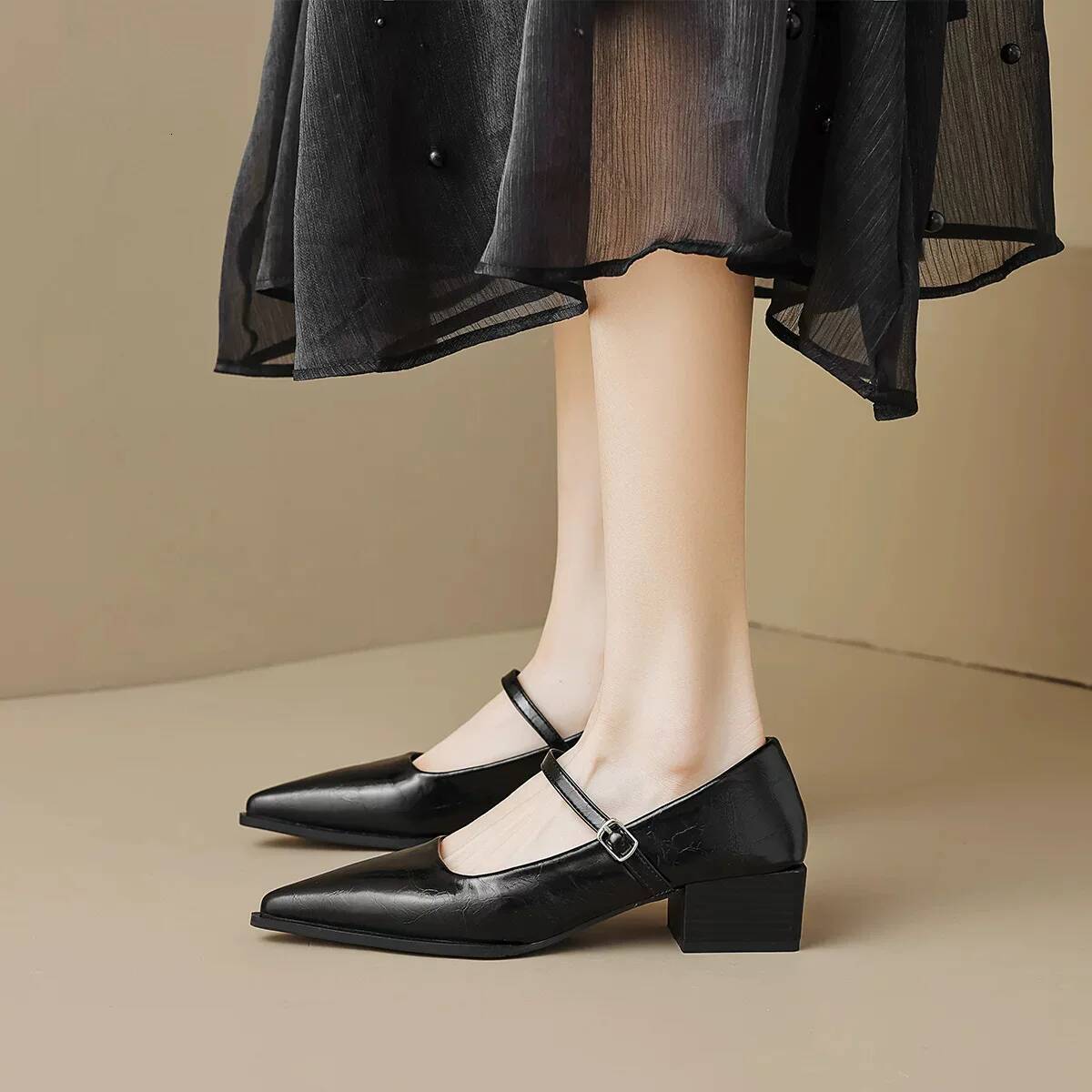 Ddmyoutdoor Woman Fashion Pointy Mary Jane Spring New Elegant Pumps Female Sexy Pointed Toe High Heels Thick Heel Party Shoes Outdoor Shoes