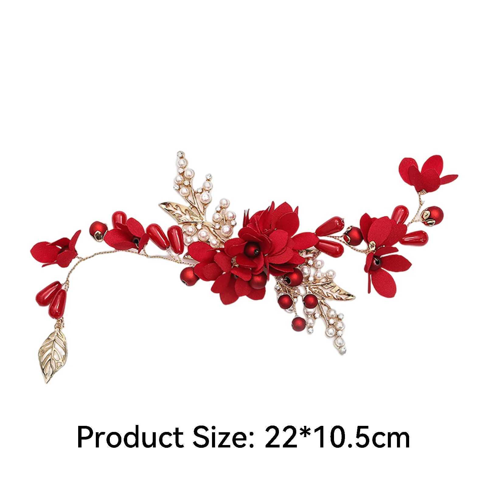 Wedding Headbands Red Flower Hairbands Gold Color Metal Headdress for Bride Hair Jewelry Accessory Chinese Fashion Headwear Z250605