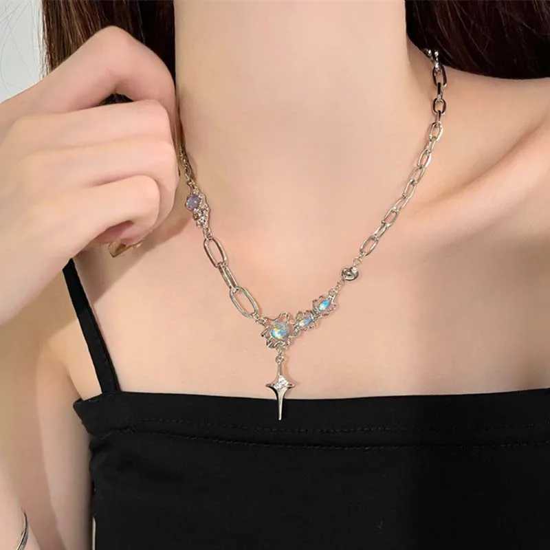 Sparkling Moonlight Stone Pendant Necklace for Women Starlight Irregular Long Tassel Chain Chokers Accessories Fashion Jewelry Y250605