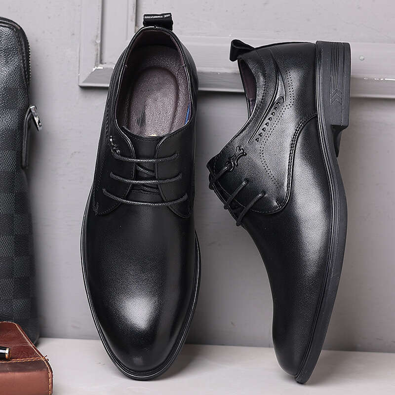 New Top Layer Formal for Men, Genuine Pointed Toe Lace-up Derby Shoes, Brand Business Men's Leather Shoes