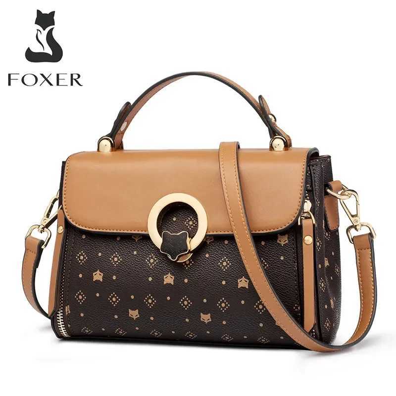 FOXER Womens Bag PVC Leather Vintage Signature Totes Retro Fashion Female Handbag Casual Ladies Travel Shoulder Crossbody Bags M250606