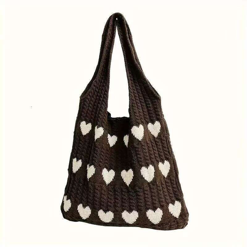 New Knitted Woven Heart-Shaped Women's High-End Exquisite Yarn Handbag Shoulder Shopping Bag B5