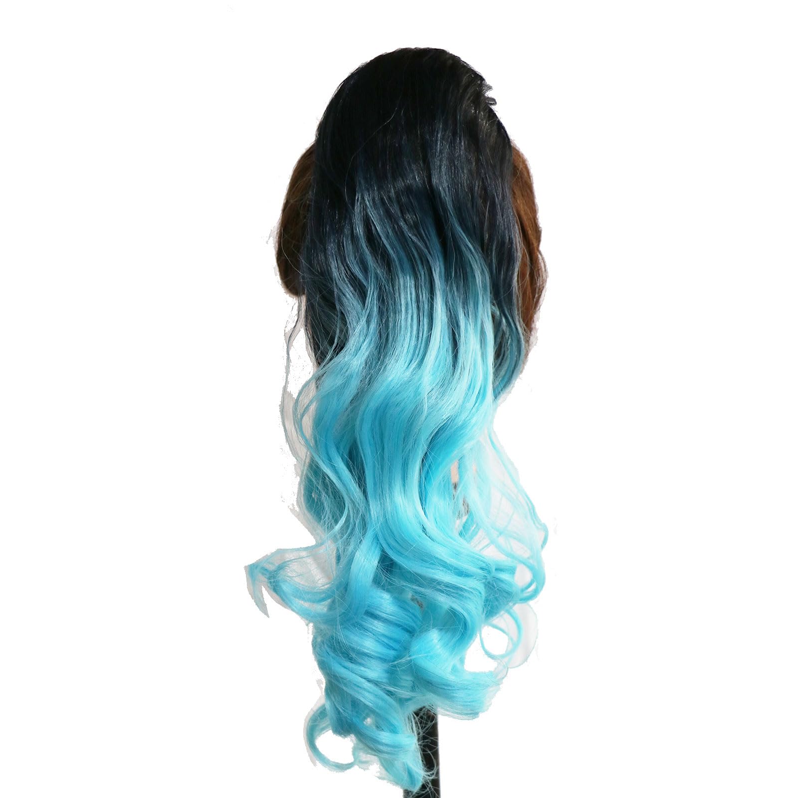 LeeWin Ombre Color Ponytail Extension Wrap Around Magic Sticky Long Curly Wave Hair Extensions Synthetic Pony Tail Hairpiece for Women Girls