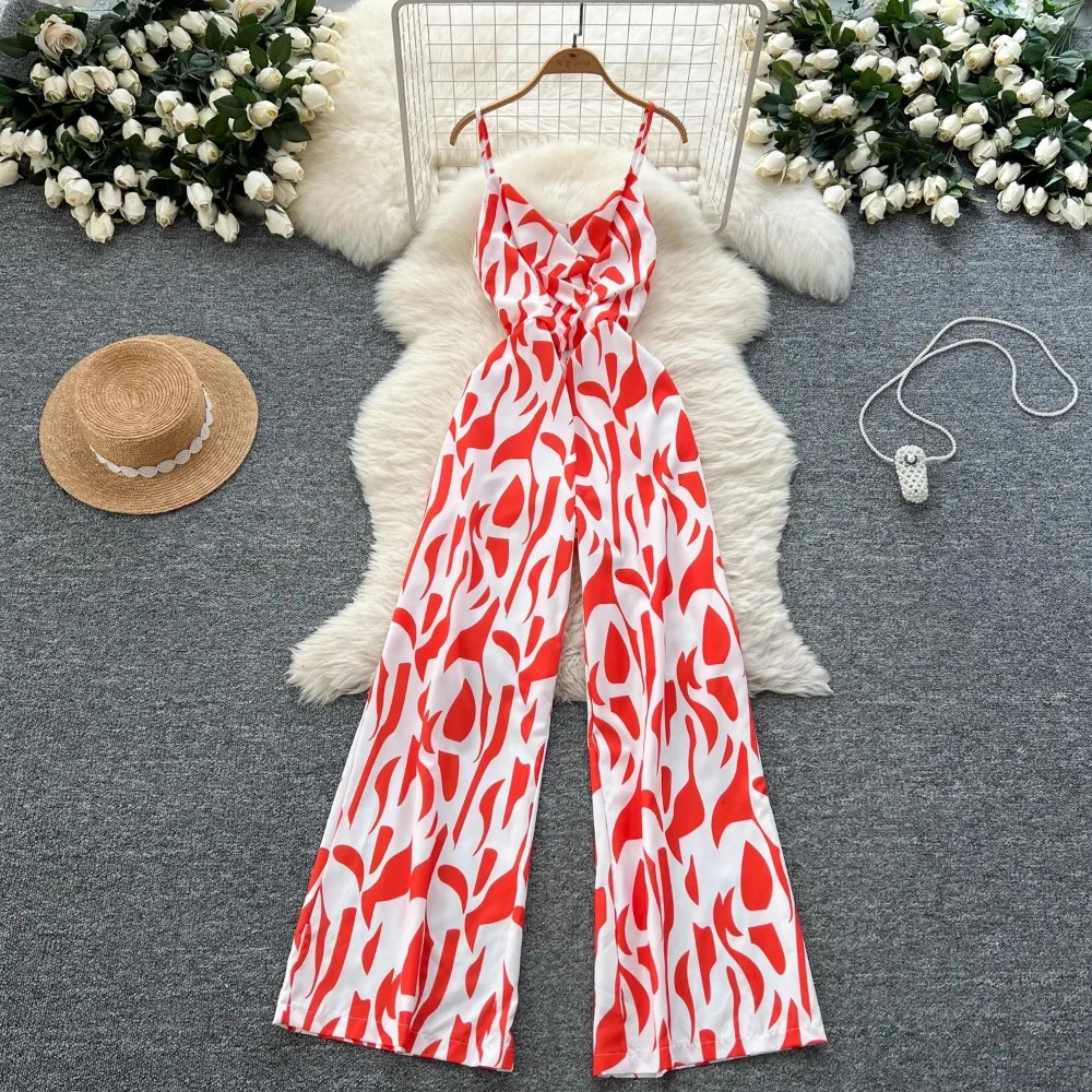 Neploe Holidays Summer Jumpsuit Light Ripe Wind Age Reduction Sling Slim Bodysuit Print Casual Sexy Elegant Romper 250530
