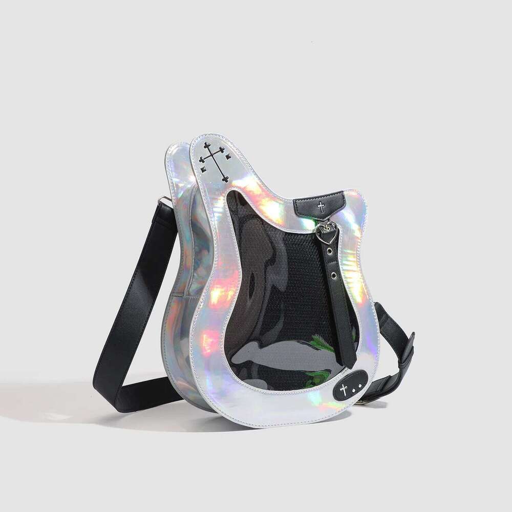 New Niche Design Y2k Ulzzang Ita One-Shoulder Crossbody Bag Girl Bass Guitar Laser Transparent Badge Itabag