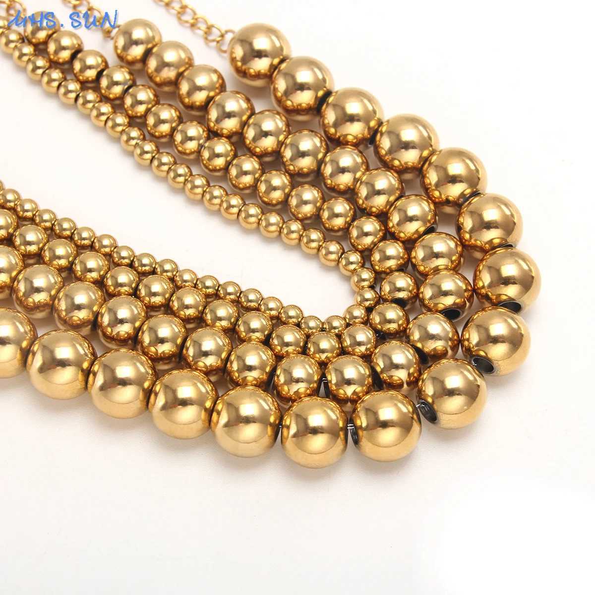 MHS.SUN Waterproof Smooth Beads Bracelet Adjustable Gold Silver Color Stainless Steel Round Balls Bracelets Unisex Party Jewelry W250606
