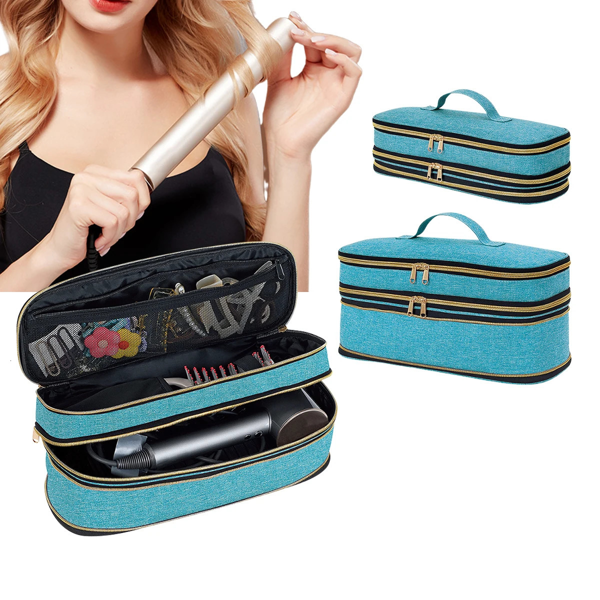 Doublelayer largecapacity expandable storage bag can accommodate hair dryersstyling toolscombs and other care products 250605
