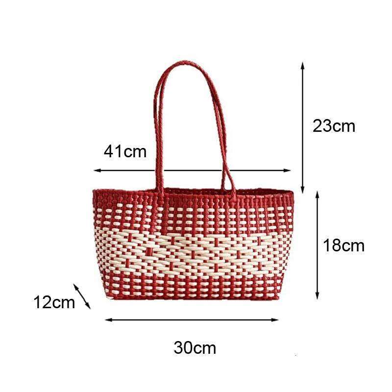 PVC Vegetable Basket Handbag Waterproof PE Picnic Plastic Woven Tote Shopping Bag Beach Handbags