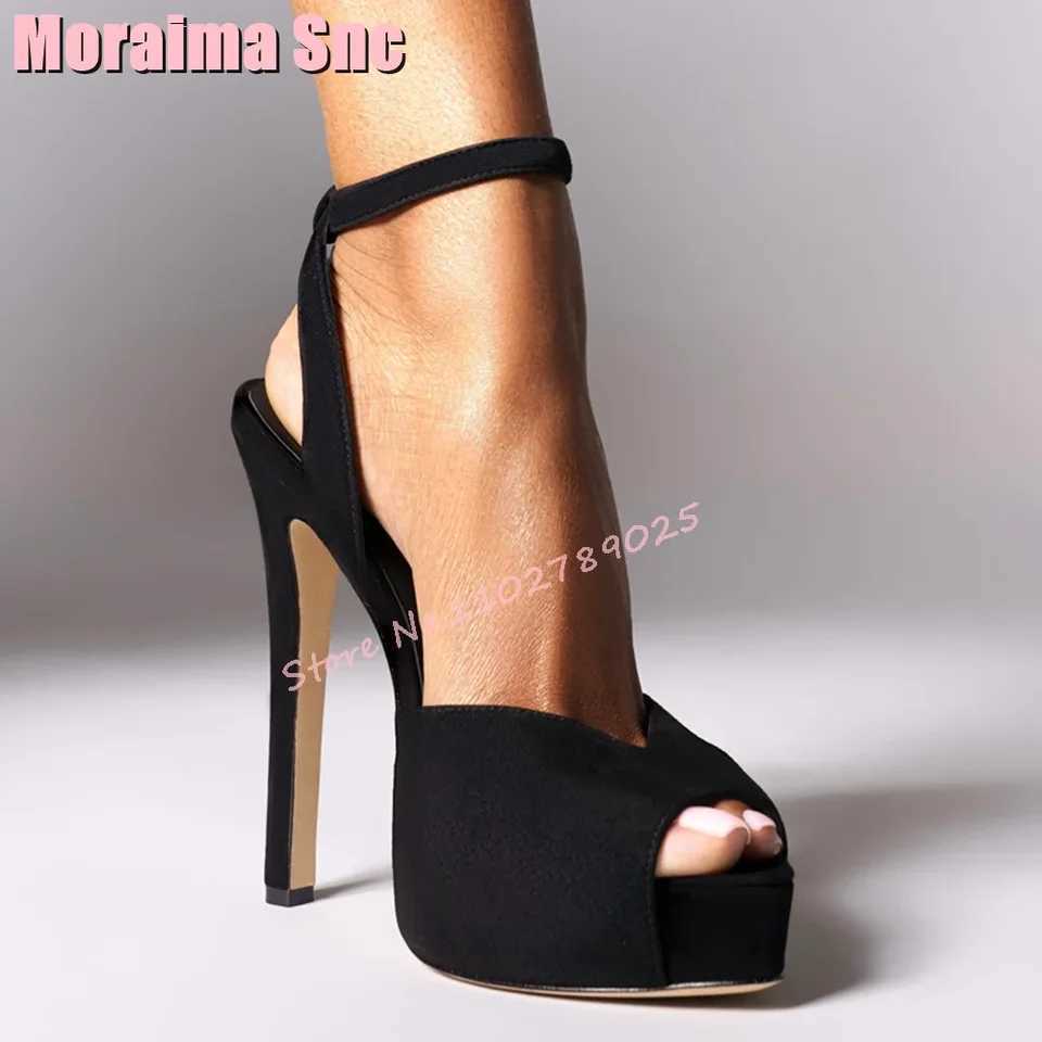 Fashion Platform Peep Toe Sandals Stiletto High Heel Ankle Buckle Strap Suede Leather Women Shoes Summer Sandals Banquet 2024C250606
