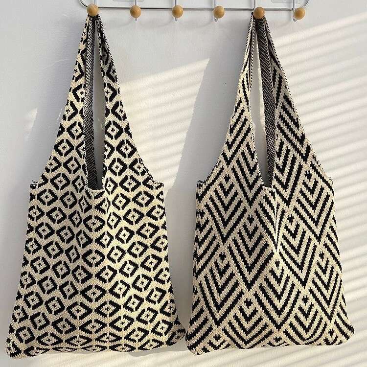 New Korean Sister Zhong Chuxi Same Style Tote Knitted Striped Women's Shoulder Bag B5