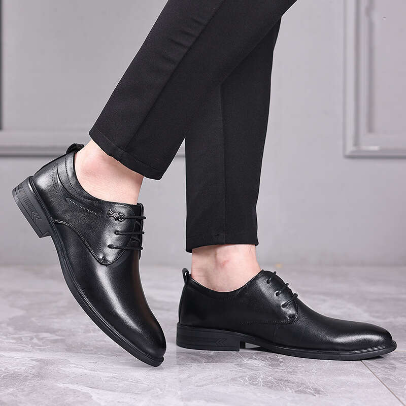 New Top Layer Formal for Men, Genuine Pointed Toe Lace-up Derby Shoes, Brand Business Men's Leather Shoes