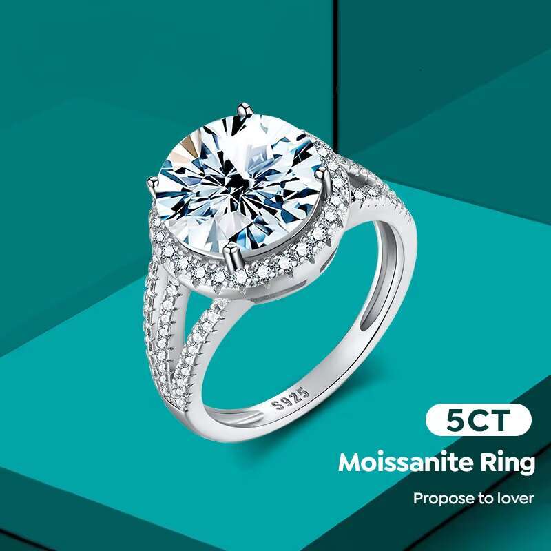 Luxury Real Certified 5CT 11m Moissanite 3 Row Halo Ring for Women 925 Sterling Silver Big Round Diamond Engagement Fine Jewelry