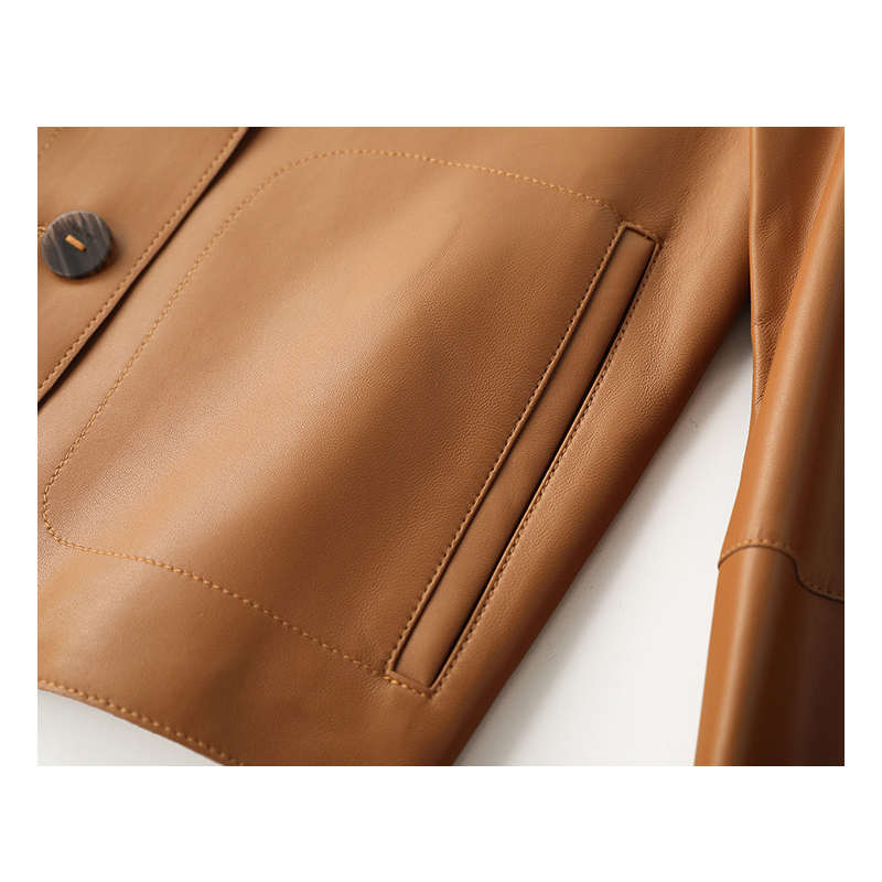 Loose black leather jacket, women's high-end retro casual motorcycle suit, leather jacket