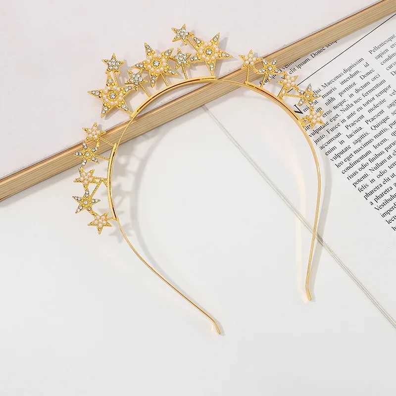 Star Crown Baroque Headbands Hairbands Boho Bridal Wedding Headpiece Sparkly Rhinestone Head Jewelry for Women Birthday Party Z250605