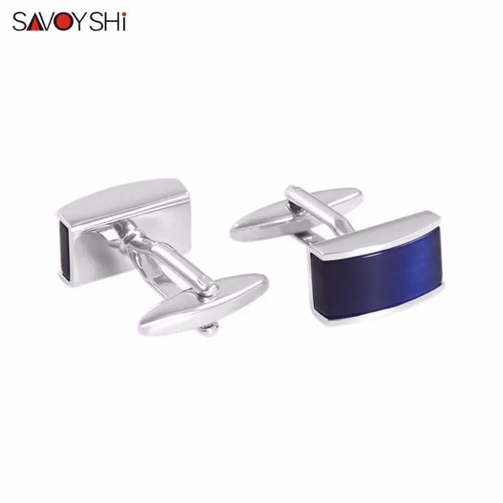 SAVOYSHI Luxury Square Blue Cats Eye Stone Cufflinks for Men High Quality Shirt Cuff Buttons Cuff Links Wedding Gift Jewelry W250606