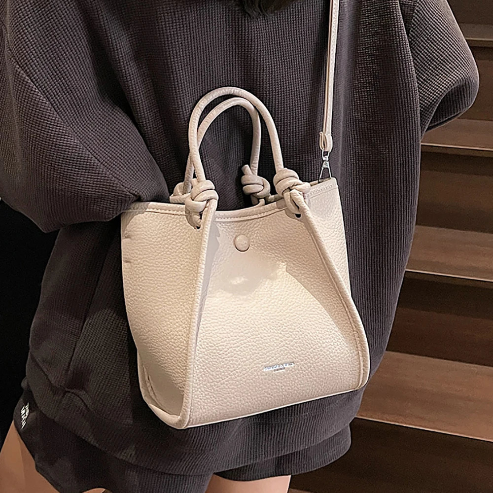 Womens Lychee Pattern Bucket Bag Korean Style High Grade Buckle Handbags Daily Simple Versatile Commute One Shoulder Bags 250605