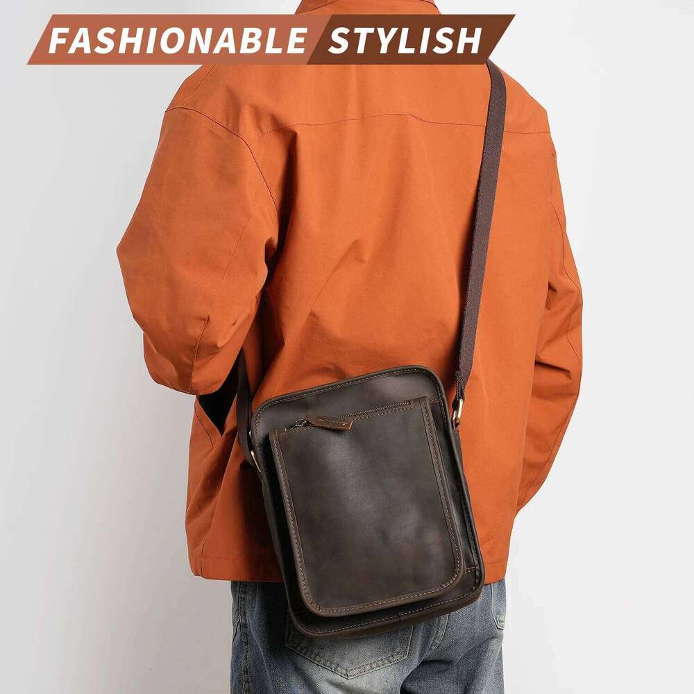 YATBEST Men's Made Of Genuine Leather Durable And Large Capacity Fashionable Single Shoulder Crossbody Bag