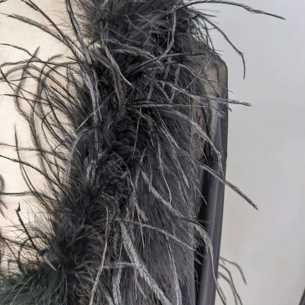 See-through clothing with real Ostrich feather collar and cuffs sex club cropped jacket top bolero