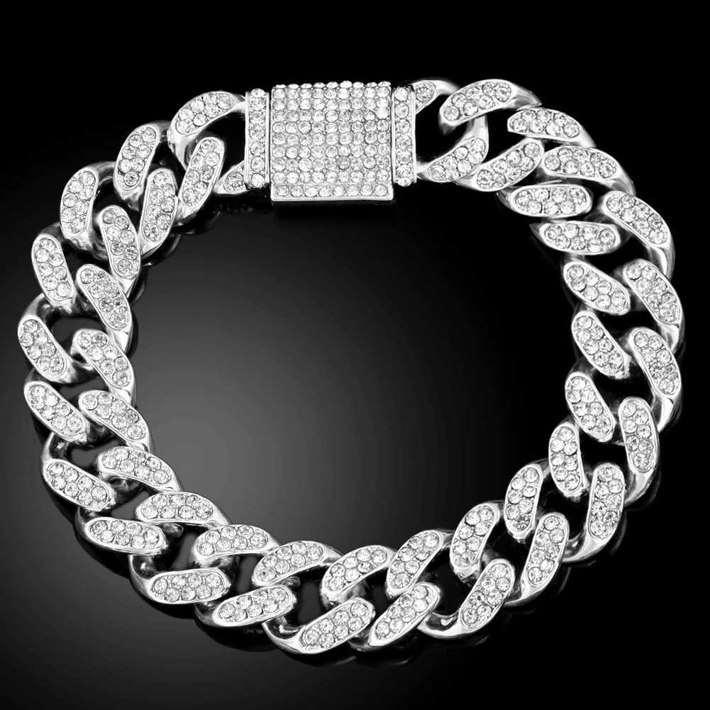 Iced Out Hip Hop Cuban Link Chain Bracelets for Men Women High-Quality Bling AAAA+Rhinestone Paved Miami Bracelets Mens Jewelry W250606